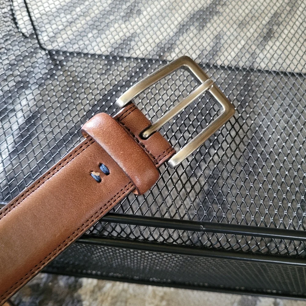 Thick Brown leather belt w/silver buckle size med